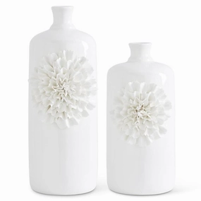 White Ceramic Bottles w/white carnations ( multiple sizes) interior room decor