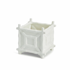 White Ceramic Faux Bamboo Fretwork Cachepot home display ornament