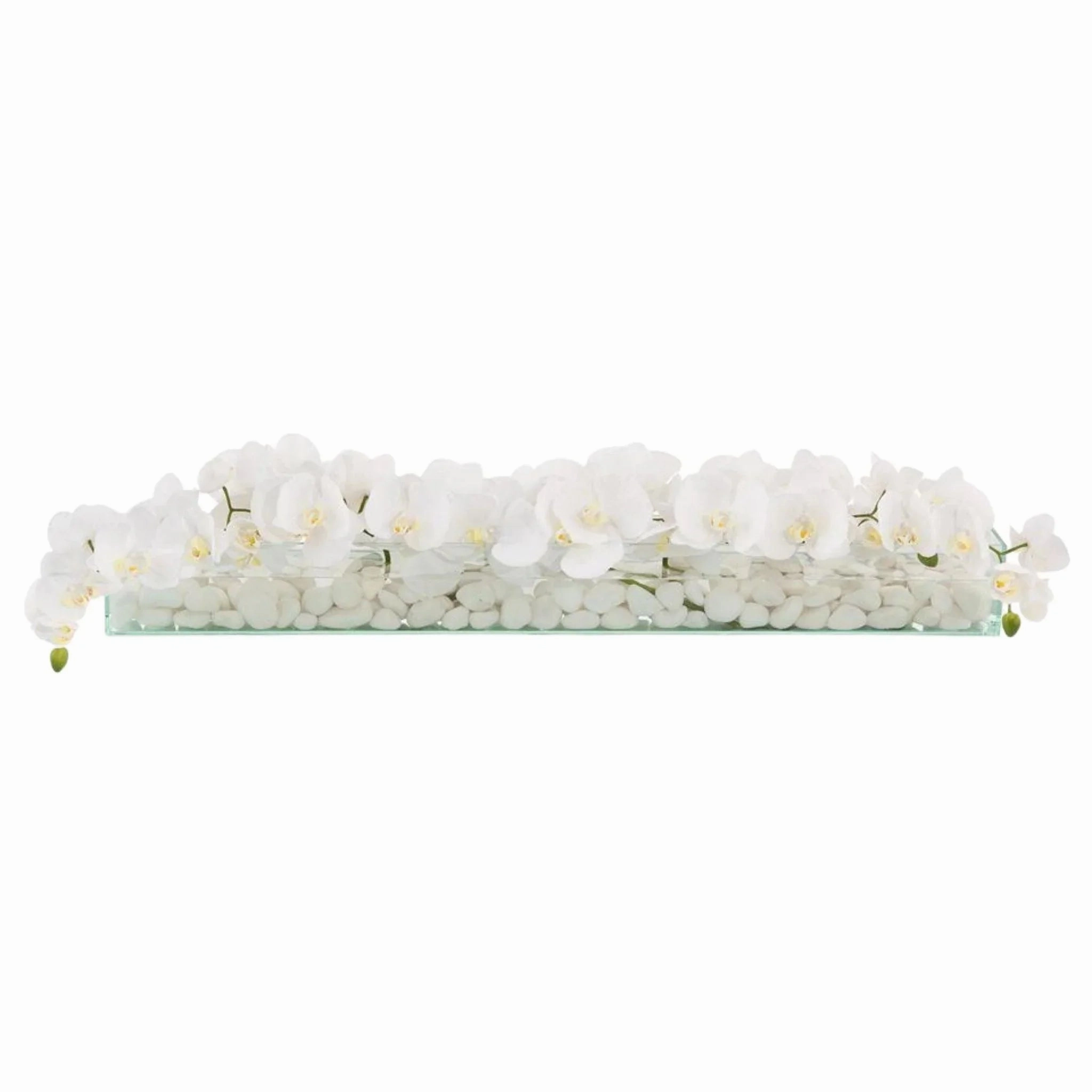 White Floating Orchids and River Rocks in Glass Vase home display ornament