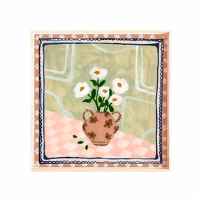 White Flowers in Vase Art Print framed wall decor