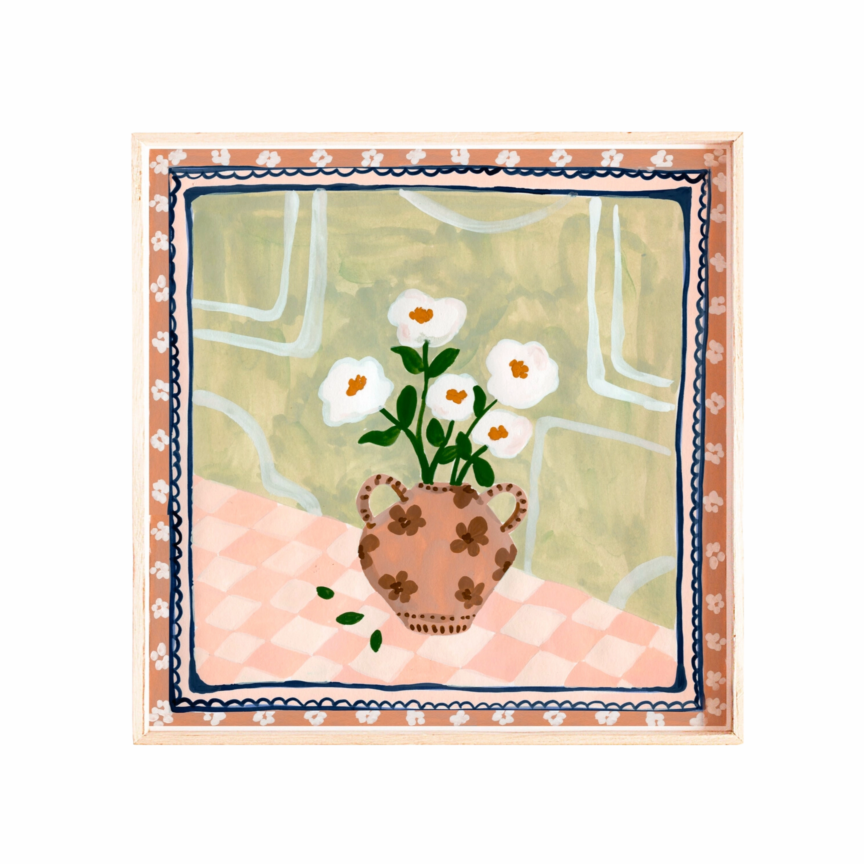 White Flowers in Vase Art Print framed wall decor