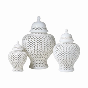 White Lattice Porcelain Lidded Ginger Jar home display ornament