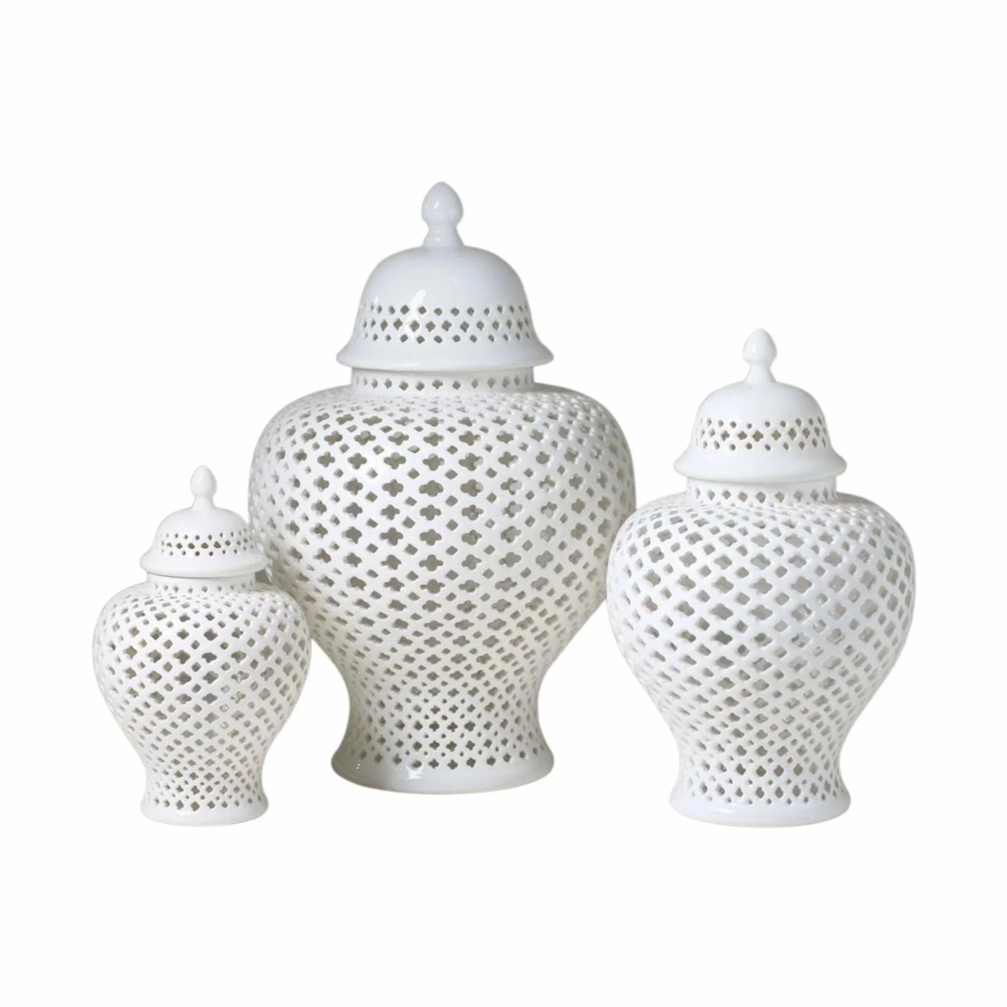 White Lattice Porcelain Lidded Ginger Jar home display ornament