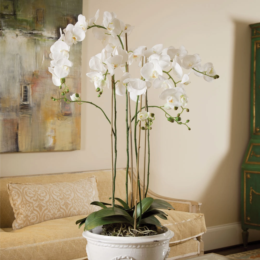 White Phalaenopsis Faux Orchid Drop-in Arrangement