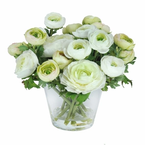 White Ranunculus in Clear Glass Container home display ornament