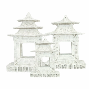 White Scalloped Wicker Pagoda home display ornament