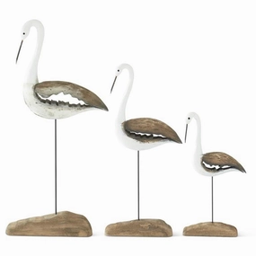 Whitewashed Paulownia Wood Shore Bird on Spindle (Multiple Sizes) interior room decor