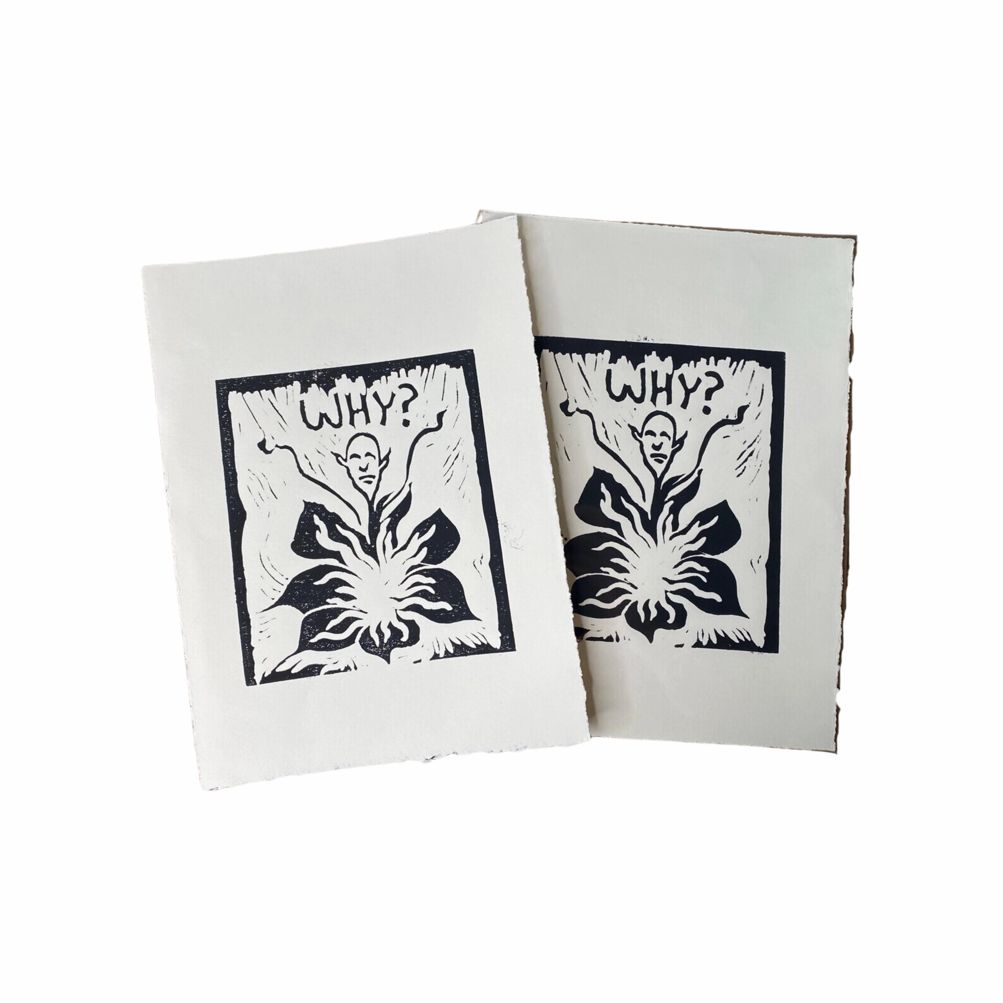 Why? Linocut Print framed wall decor
