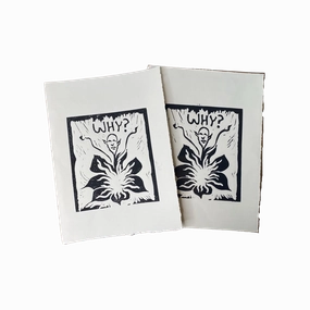 Why? Linocut Print framed wall decor