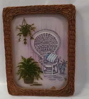 WICKER FRAME WITH SHADOW BOX PAINTING classic mural painting