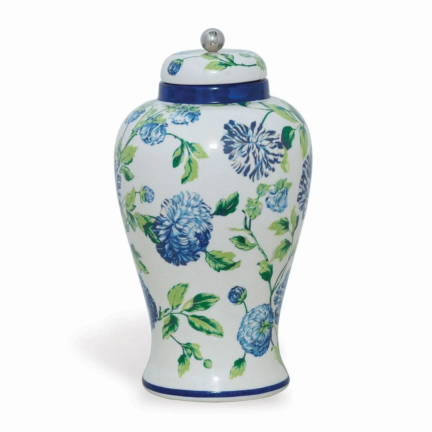 Williamsburg Collection Blue, Green and White Floral Ginger Jar
