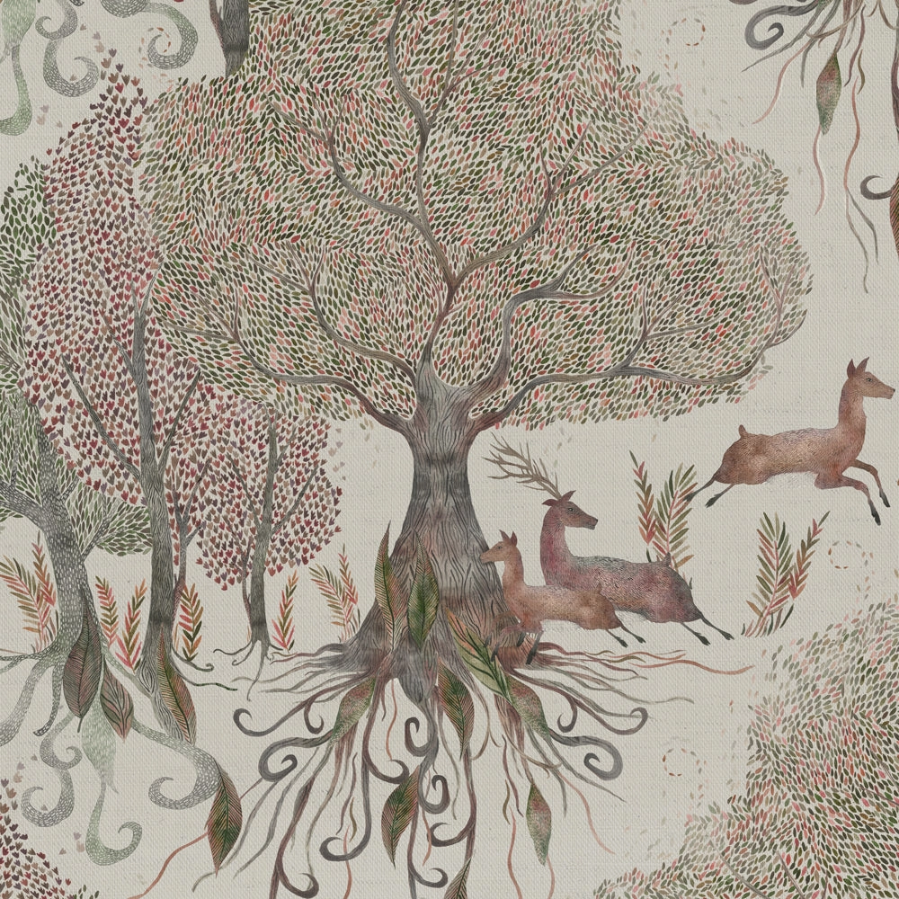 Willow Woods Printed Cotton Fabric (By The Metre) Stone elegant table cloth  