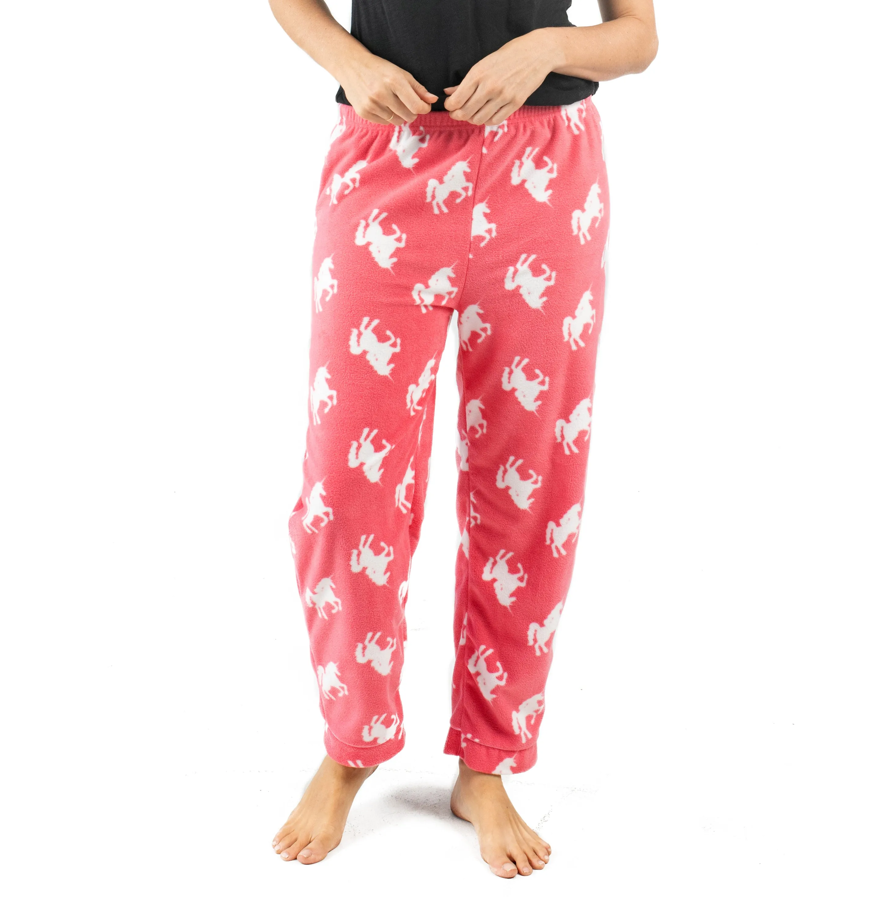 Damen Flauschige Pyjamahosen Einhorn