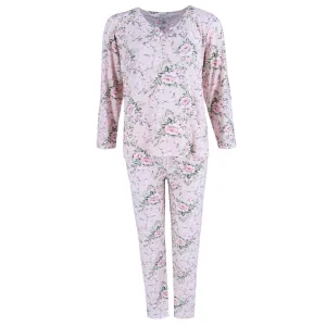 Damen-Langarmbluse & Hose Pink Blumen-Set