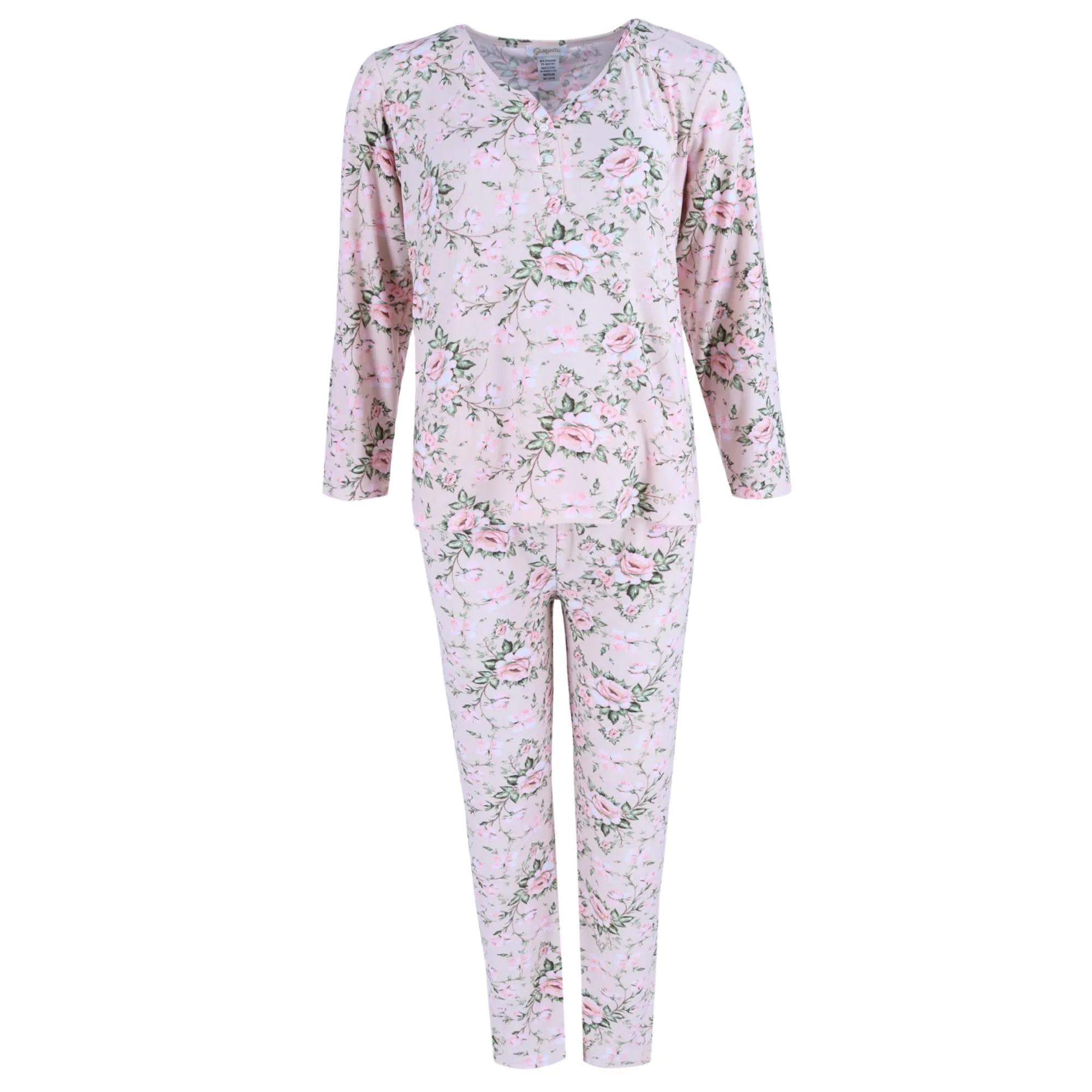 Damen-Langarmbluse & Hose Pink Blumen-Set