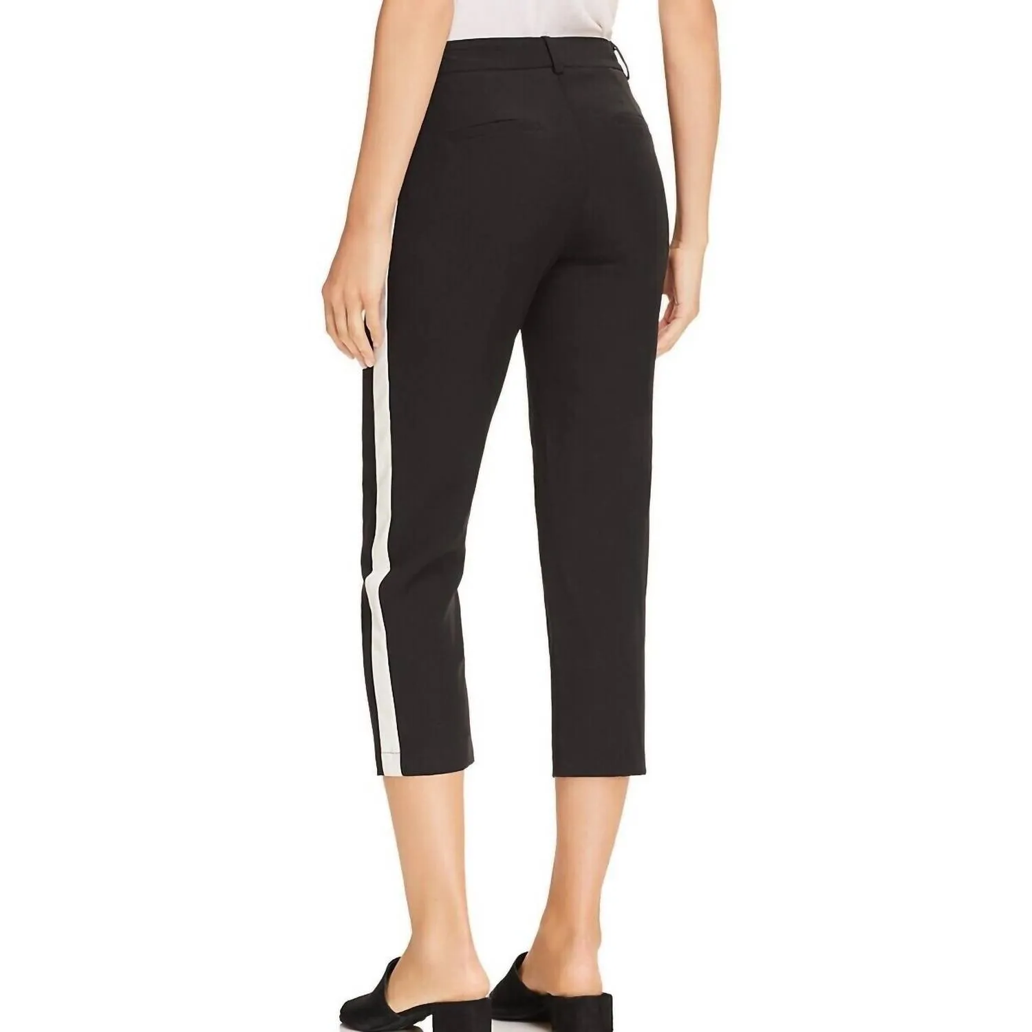 Damen-Tuxedo Streifen Capri-Cropped-Hose in Schwarz/Weiß
