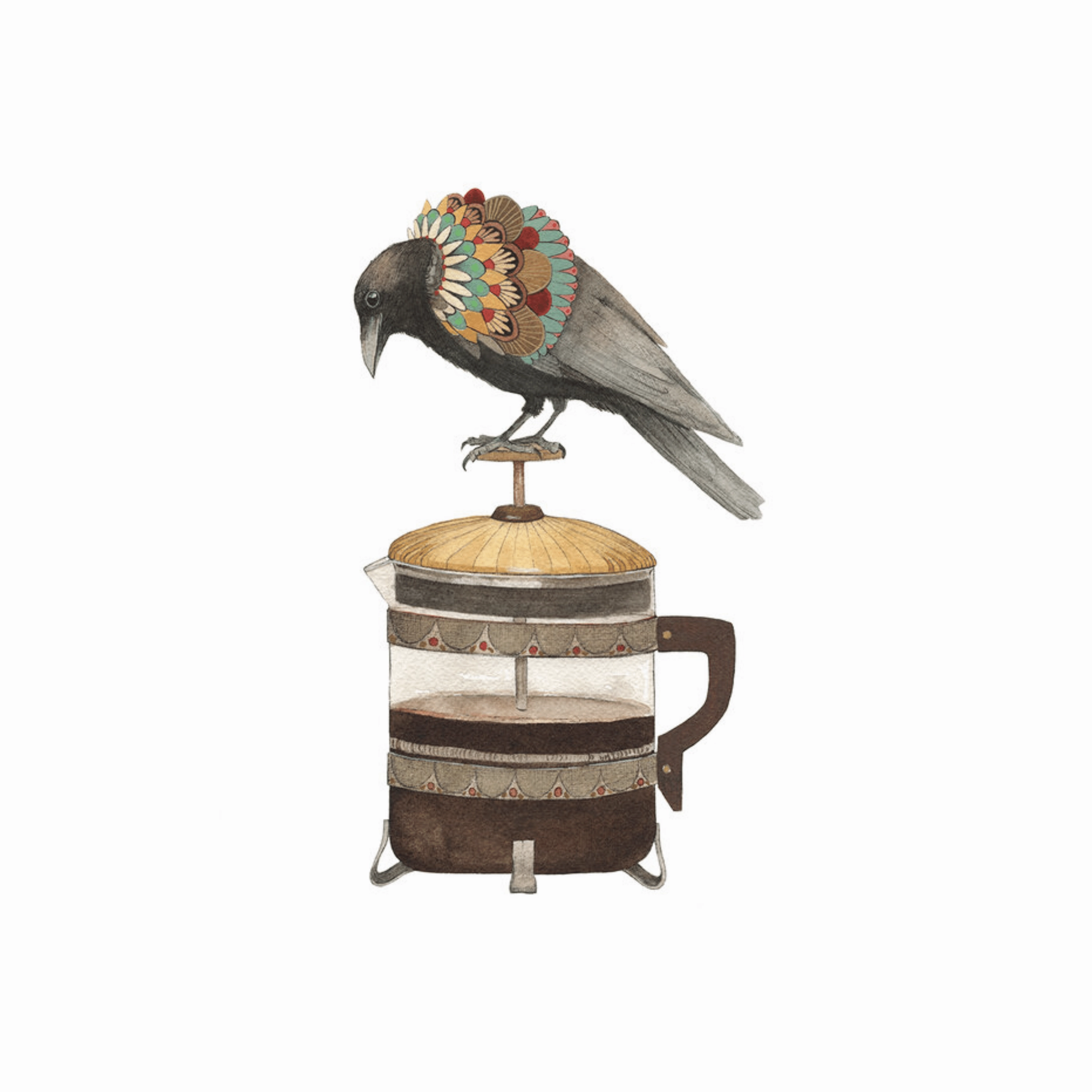 Woodland Kitchen: Dennis the Coffee Crow - Art Print framed wall decor