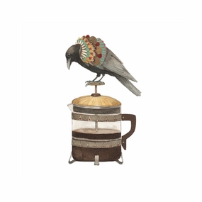 Woodland Kitchen: Dennis the Coffee Crow - Art Print framed wall decor