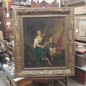 WORK ORDER OF FRAMED OIL PAINTING OF MADAME M DE LAMBESC WITH HER BROTHER LOUIS DE LORRAINE COUNT OF BRIONNE classic mural painting