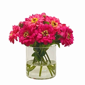 Zinnia Floral Arrangement in Glass Cylinder Vase home display ornament